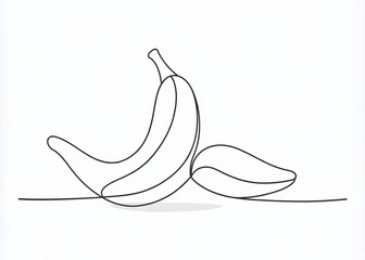 Obraz premium Minimalist Continuous Line Art of a Banana Peel in Fashion Photography Style - Elegant Black Line Sketch on White Background for Modern Design and Artistic Illustrations