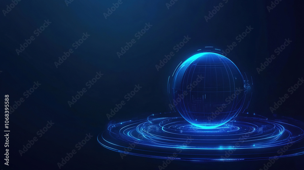 Wall mural global network and connectivity concept. abstract blue planet earth with digital connection lines. t