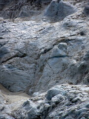 Close up of the Bossons Glacier in the French Alps near Chamonix in Haute Savoie. Alpine glacier close up. Impressive wall of ice 