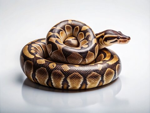 Minimalist Photography of a Python Snake Isolated on a White Background, Capturing the Serpentine Beauty and Elegant Form of This Fascinating Reptile in a Simplistic Style