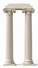 Elegant Greek columns with intricate capitals isolated on white background