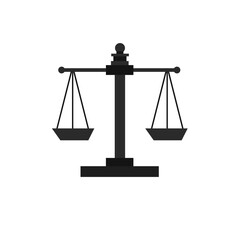 Law scale icon. Justice sign in flat design, isolated justice symbol. white background