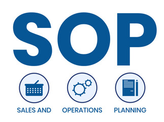 SOP - Sales and Operations Planning acronym. business concept background. vector illustration concept with keywords and icons. lettering illustration with icons for web banner, flyer, landing page