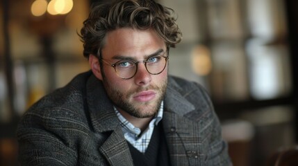 Obraz premium Intellectual Handsome: This look combines sharp features with a thoughtful demeanor, showcasing an intellect that captivates as much as the physical appearance. 