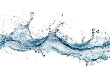 Water splashes and drops isolated on white background. Abstract background with blue water wave