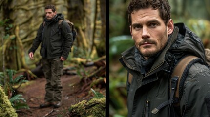 Obraz premium Rugged Outdoorsman: This look is characterized by sturdy outdoor gear and a spirit of adventure, reflecting strength and a love for nature's beauty. 