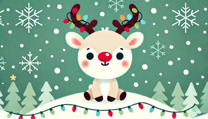 File ID(s): 1068402170 - Original name(s): A cute, minimalistic cartoon close-up of a reindeer sitting on a snowy background-