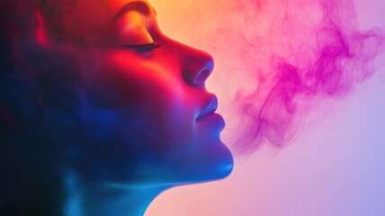 Artistic profile of woman with colorful smoke