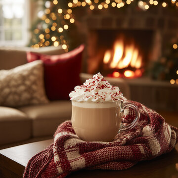 Cozy Peppermint Mocha by the Fireplace with Holiday Decor
