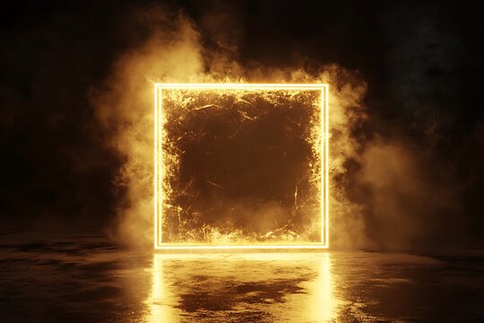 Glowing neon banner on concrete wall background with reflections. Style and design concept. Mock up, 3D Rendering