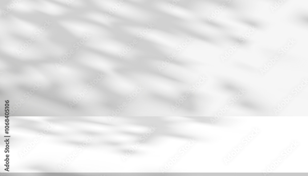 Leinwandbilder Light and shadow leaf on white background.Natural abstract shadow,sunlight diagonal refraction on grey concrete wall texture.Vector mockup sunbeams,foliage effect overlay for graphic design layout