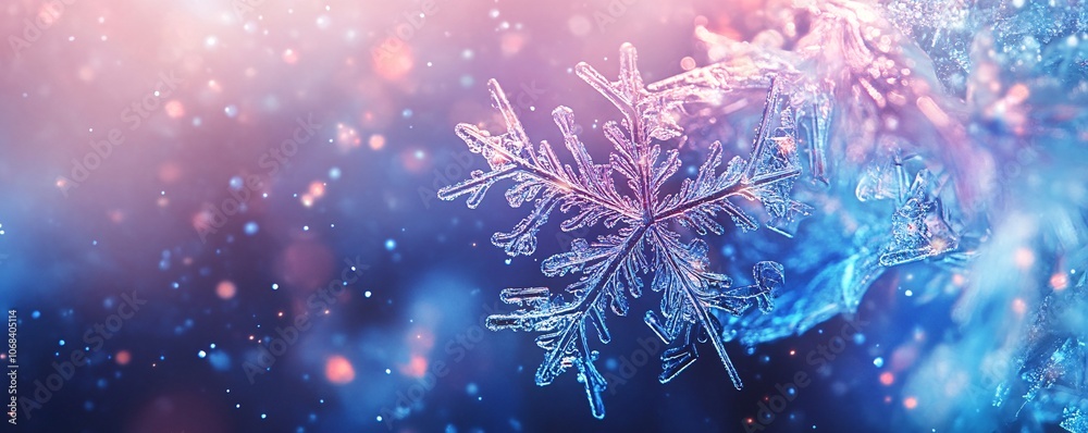 Poster Macro snowflake sparkling on a frosty winter day
