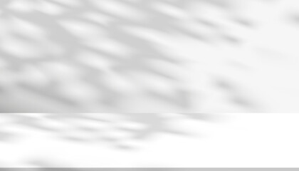 Fototapeta premium Light and shadow leaf on white background.Natural abstract shadow,sunlight diagonal refraction on grey concrete wall texture.Vector mockup sunbeams,foliage effect overlay for graphic design layout