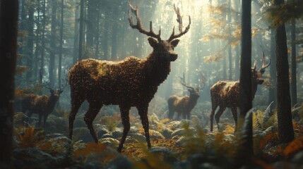 Animals roaming through a natural environment, with parts of their bodies pixelated, representing the crossover between digital and real life."