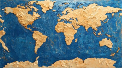 Golden World Map Art.