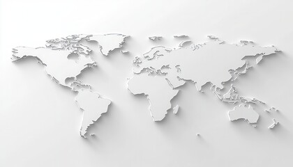 3D World Map on White Background.