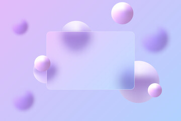 Glass morphism website landing page template. Frosted glass partition with floating spheres.