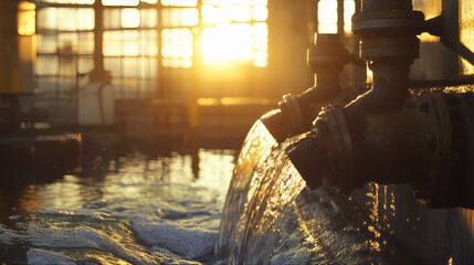 Waste water treatment. Hydrotechnical water treatment system. Wasting water as a result of plumbing disaster.  Manufacturing water waste hydro jetting. Pipeline leakage. 