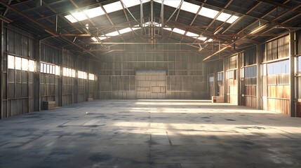Fototapeta premium Empty old industrial warehouse with windows and flooring