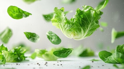 Fresh Green Lettuce Leaves Falling