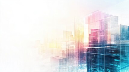 Obraz premium Abstract illustration of modern cityscape with vibrant colors and geometric shapes