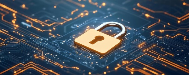 Tech-themed background with a padlock icon and digital circuits, illustrating concepts of cybersecurity and privacy
