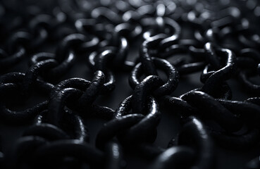 Industrial Metal Chain Links on Dark Rocky Surface
