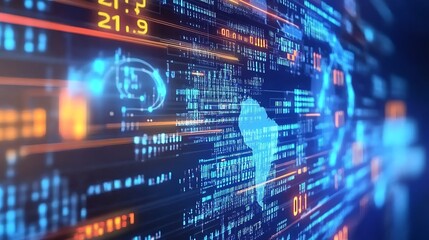 Obraz premium Abstract digital data flow with blue and orange highlights