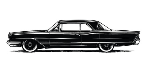 Naklejka premium Vintage Car Engraving in Classic Woodcut Style with Retro Line Art Detailing