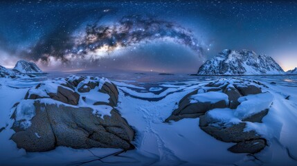 Naklejka premium Lofoten Winter: Arctic Splendor under the Milky Way