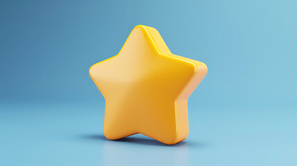 A simple 3D rendering of a yellow star on a blue background. The star is smooth and glossy, and it appears to be floating in space.