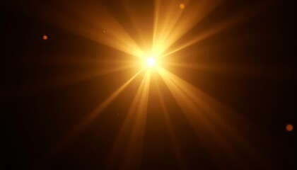 Obraz premium Brilliant gold bokeh flare light effect with radiant beams on a black background