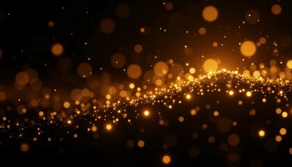 Fototapeta premium Radiant gold bokeh flare light effect with shimmering waves on a black background