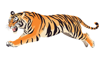 Obraz premium Dynamic Flat Vector Illustration of a Jumping Tiger in Bold Colors
