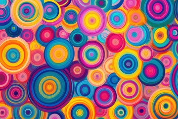 Fototapeta premium Bright multicolored circles arranged in a fun radial pattern, Lively and cheerful design perfect for party invitations or festive celebrations