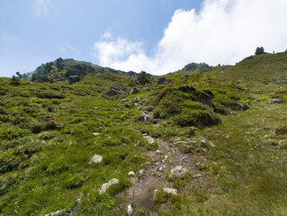Fototapeta premium Hiking Karspitze one of the peaks on Nordkette mountain range in Tyrol, Austria in summer