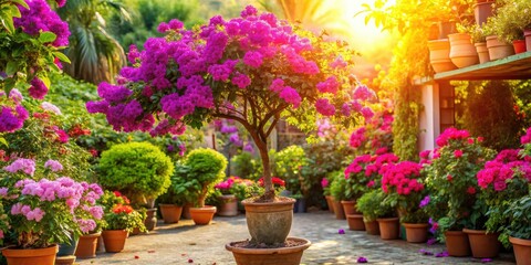 Fototapeta premium In a lively plant nursery, bright bougainvillea thrives, providing a stunning visual feast for urban exploration photography. Nature's brilliance radiates in every frame.