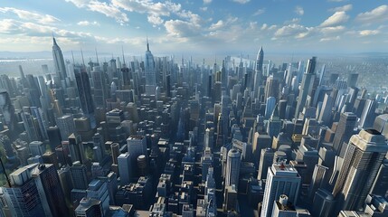 Obraz premium A stunning cityscape with a beautiful blue sky and white clouds.