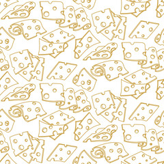 doodle pattern of various thinly sliced slices of porous cheese. lines of yellow cheeses in different positions, in groups of individual slices, The texture is vector from pieces of dairy products.