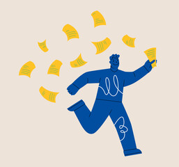 Distributing flyer. Man distributing flyer. Colorful vector illustration