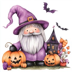 Halloween pumpkin isolated on white background Watercolor hand drawn illustration Clipart