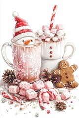 Cup with winter hot drink Cocoa christmas Vector illustration