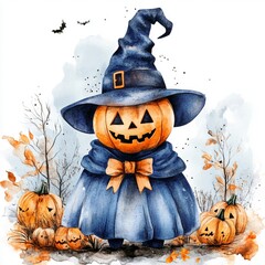 Halloween pumpkin isolated on white background Watercolor hand drawn illustration Clipart