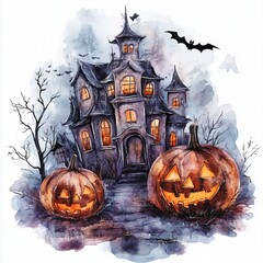 Halloween pumpkin isolated on white background Watercolor hand drawn illustration Clipart