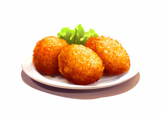 3個のコロッケ（レトロ風イラスト）