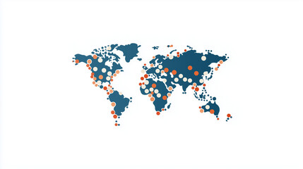 Fototapeta premium Simplified flat world map with colorful bright dots for data centers, connected by straight lines forming geometric patterns