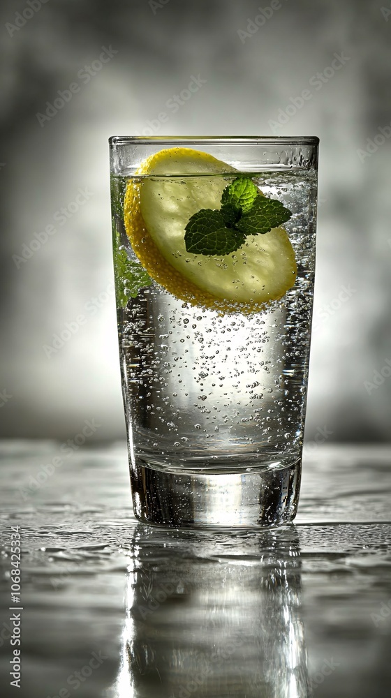 Aufkleber a refreshing glass of detox water with cucumber lemon and mint leaves against a light background rep