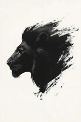 A black and white drawing of a lion's head