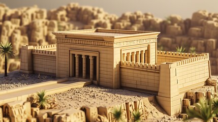 Obraz premium An ancient Egyptian temple stands in the middle of a desert. The temple is made of sandstone and has large columns in front of it.