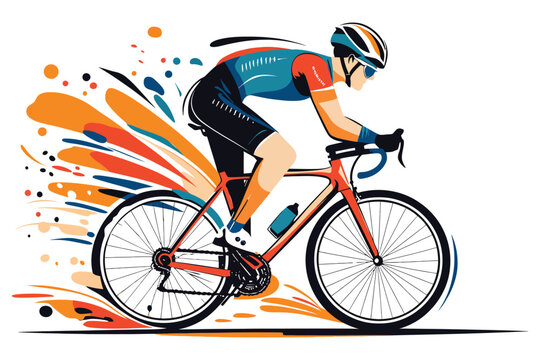 Powerful Male Road Cyclist in Action, Flat Vector Style for Racing Enthusiasts